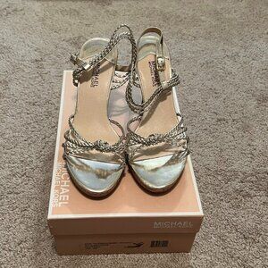 Michael Kors Gold Palm Beach Sandal Wedges